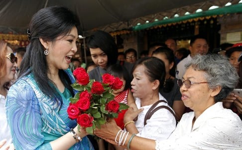 Former Thai Prime Minister Yingluck Shinawatra with supporters in Chiang Mai earlier this month. Photo: EPA