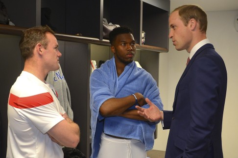 Wayne Rooney and Daniel Sturridge chat with Prince William during England's friendly against Peru at Wembley. Photo: Reuters