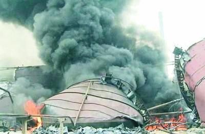 An unverified photo from Baidu shows the initial fire after the explosion was heard. Photo: Baidu.com