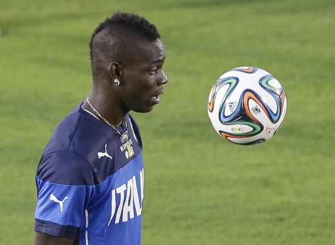 Italy's Mario Balotelli controls the ball during a training session in Natal. Photo: AP