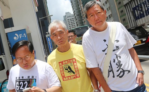 Lawmarkers (from left) Albert Ho, Leung Yiu-Chung and Lee Cheuk-yan released by police after arrested at Chater road.  Photo: David Wong