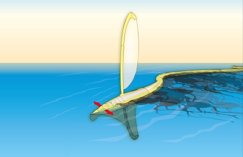 An illustration of how Protei would manoeuvre around an oil spill to prepare it for clean-up. Illustration: Cesar Harada