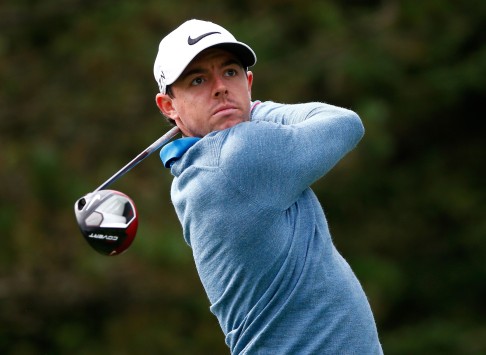 Rory McIlroy plays a shot during a practice round  at Firestone Country Club. Photo: AFP