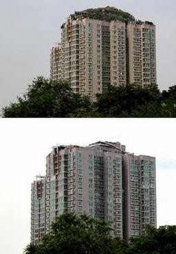 The structure before (above) and after the year-long demolition works. Photo: news.163.com
