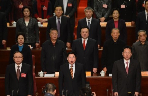 Shanxi party chief Yuan Chunqing (front middle) and governor Li Xiaopeng (front right) attending a meeting of the provincial committee of the CPPCC this year. Photo: Screenshot via Chinanews.com