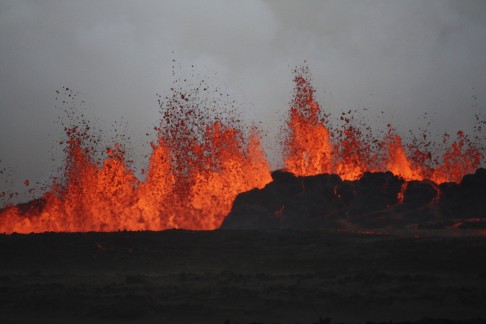 Lava spews up into the air after Iceland's Bardabunga volcano erupts again yesterday. Photo: Reuters