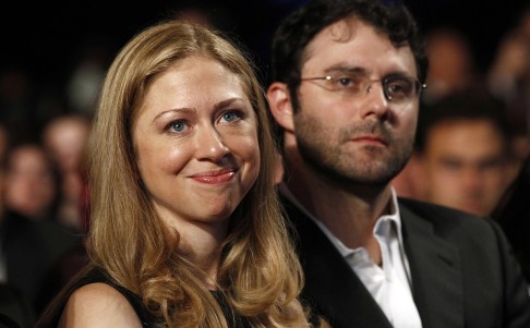 Chelsea Clinton sits with her husband Marc Mezvinsky as President Obama speaks at the Clinton Global Initiative earlier this week. Photo: Reuters
