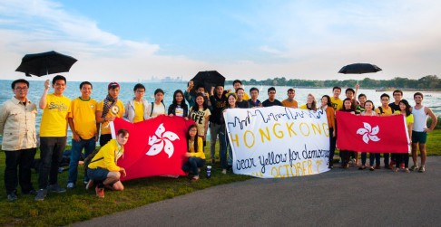 Students at Northwestern University in Chicago take part in a 'Wear Yellow for Hong Kong' event. Photo: Jack Pong