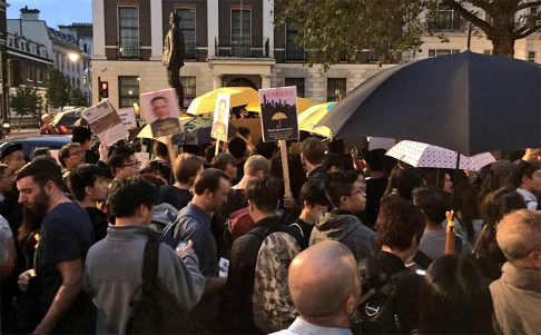 Protesters gather outside the Chinese embassy in London. Photo: Larry Au