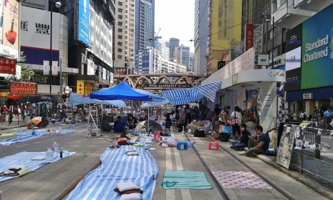 The Causeway Bay protest site at noon on Monday. Photo: Kathy Gao