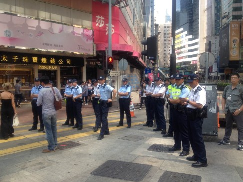 Police patrol Causeway Bay. Photo: Alan Yu