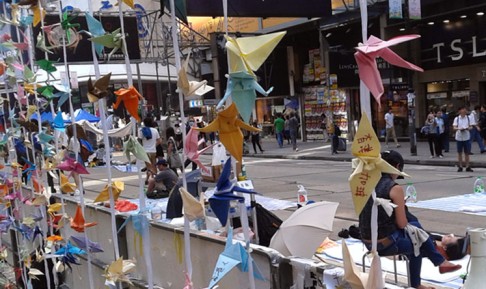 Demonstrators have strung paper cranes at a protest site in Causeway Bay. Photo: Kathy Gao