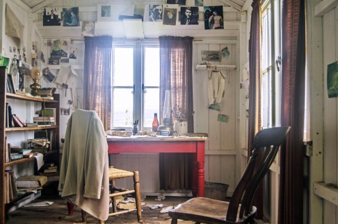 The interior of the wooden shed in Laugharne where Thomas wrote much of his work. 