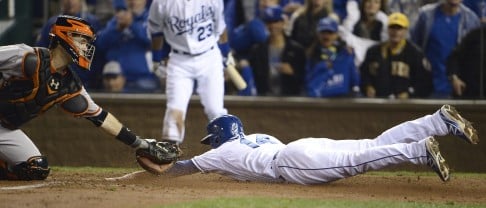 Omar Infante's hit on Tuesday night marked only the second time in World Series history a team's nine starting batters all had a hit by the third inning. Photo: EPA