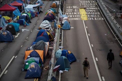 A former car-free Occupy camp near the Central Government Offices in Admiralty. Photo: Bloomberg