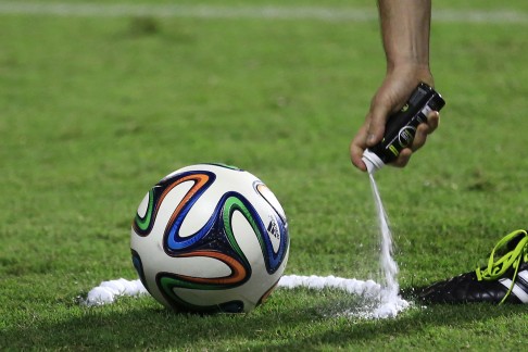 Referees' lives have undoubtedly been made marginally easier by the introduction of a foam spray used to mark the distance a defensive wall must remain during a free kick. Photo: AP