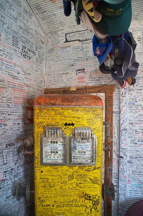 At Tilpa in New South Wales (population: six), decades of passers-by have left their mark on everything in the Royal Hotel, including this antique petrol pump.