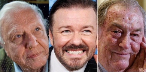 From left: David Attenborough, Ricky Gervais and Richard Leakey