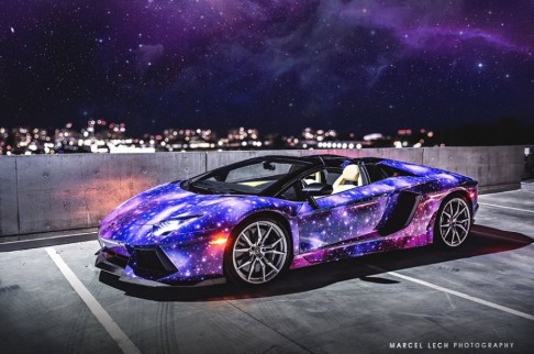 Lamborghini Aventador roadster in “Galaxy” wrap, by Deluxe Supercar Club. Photo: Marcel Lech 