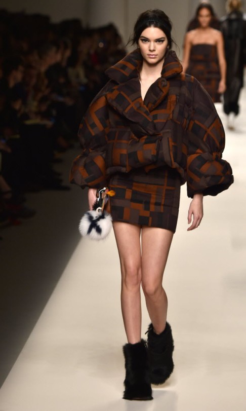 Model Kendall Jenner presents a creation for Fendi in Milan. Photo: AFP