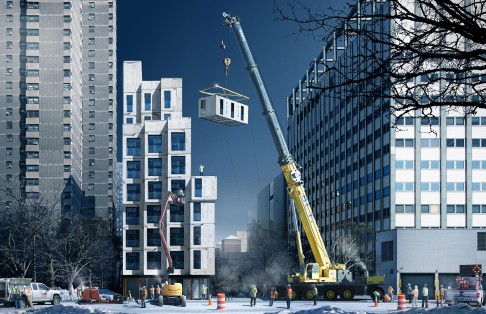 The new apartments are being erected in Manhattan. The 10-storey development will house 55 modular flats. Photo: SMP