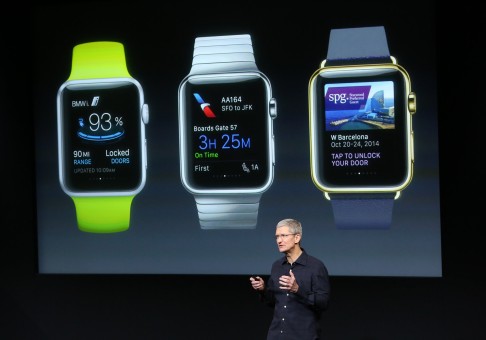 Apple CEO Tim Cook gives a sneak peek at the features of the Apple Watch. Photo: Reuters