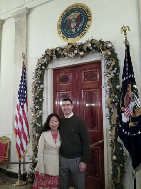 At the White House with her son, Tim.