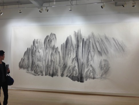 An ink-and-brush work by Chinese artist Xu Longsen exhibited at the  Hanart TZ Gallery in the Pedder Building, Central.</p>
<p>