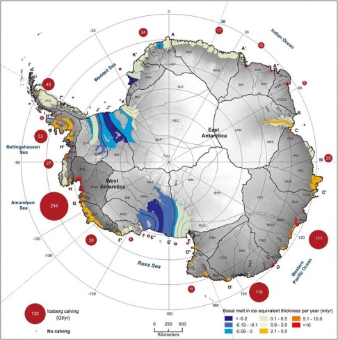 Map showing common ice calving sites across the Antarctic continent. Photo: SCMP Pictures