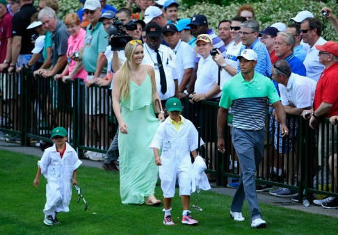 Tiger Woods and Lindsey Vonn with the golfer's kids. Photo: AFP