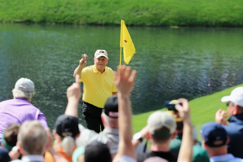 Jack Nicklaus celebrates his hole in one. Photo: AFP