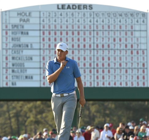 Jordan Spieth clenches his fist on 18. Photo: Reuters