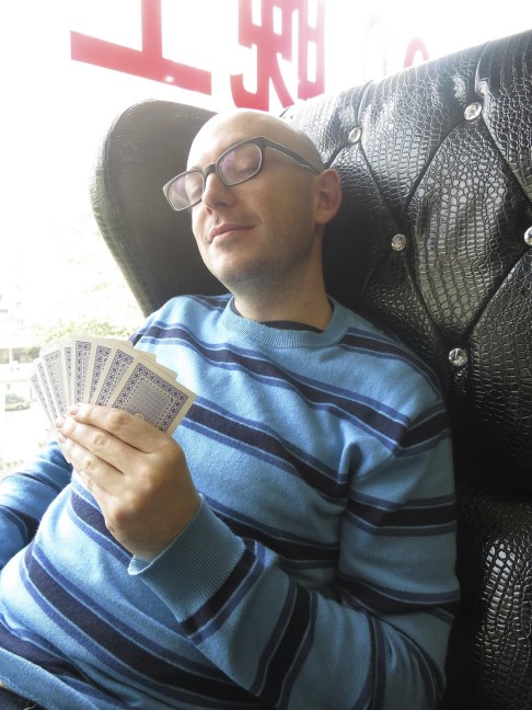 Cecilie Gamst Berg's friends Frank (above) and Jo (below left) playing cards in Guangdong. Photos: Cecilie Gamst Berg