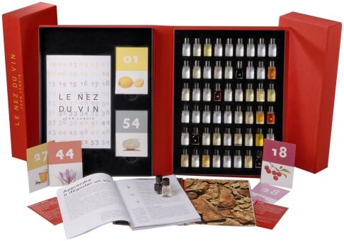 The Le Nez du Vin wine aroma identification kit created by French wine expert Jean Lenoir.