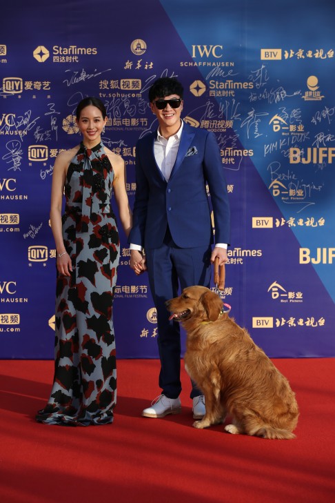 Actress Chang Chun-ning with co-stars Peter Ho and Lira the dog. Photo: Xinhua