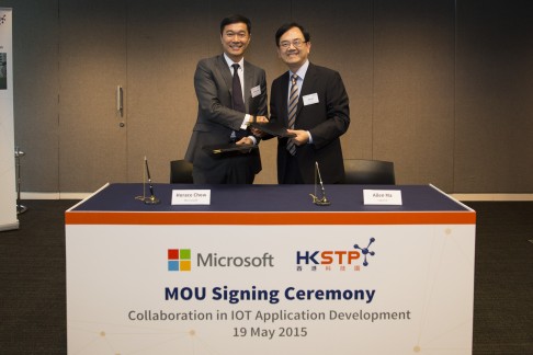 Allen Ma (right), HKSTP chief executive, and Horace Chow, general manager of Microsoft Hong Kong. Photo: SCMP Pictures