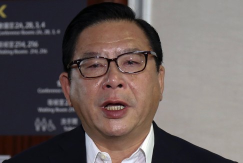 Jeffrey Lam wept yesterday as he talked about the botched reform vote walkout. Photo: SCMP Pictures