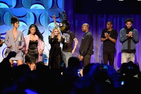 Rihanna, Nicki Minaj, Madonna, Deadmau5, Kanye West, Jay Z and J. Cole at the Tidal launch. Photo: Getty Images