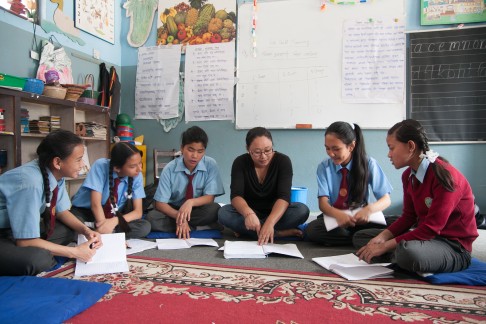 Reema Shreshta, girls' education programme manager, conducts a life skills session. Photo: Rishi Amatya/Room to Read