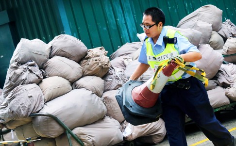 Laundry piled up at Queen Mary Hospital. Photo: David Wong