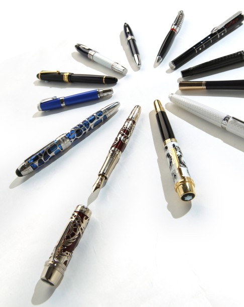There are plenty of choices for collectors, such as these pens from Lalique, Montblanc and S.T. Dupont.