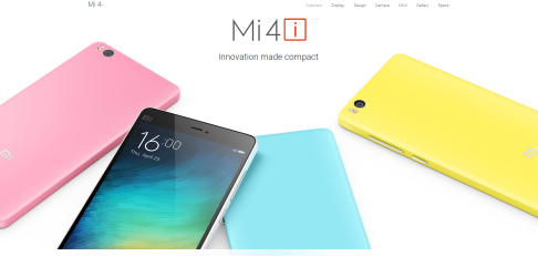 A screenshot of Xiaomi's official website and its Mi 4i smartphone. Photo: SCMP Pictures