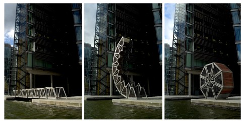 Three stages of the Rolling Bridge, London: Photo: Steve Speller, 2009