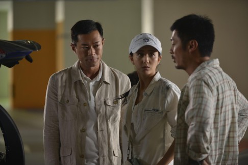 Tangled web: (from left) Louis Koo, Tong Liya and Shawn Yue; Joseph Chang and Yue (top).