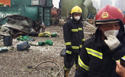 Military chemical warfare experts inspected the site of the blasts on Friday morning. Photo: China Military Online