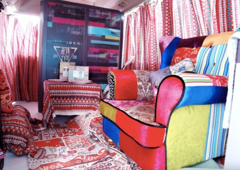 The interior of one of the shuttle buses Uber will provide this weekend to promote the Taobao e-commerce platform. Photo: Taobao