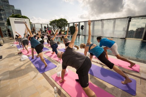 Tara Stiles holds a yoga session at the W Hotel