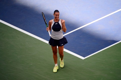 Flavia Pennetta celebrates her win. Photo: AFP