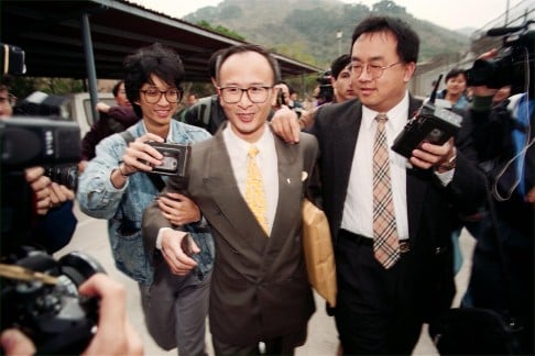 Chin Chi-ming upon his release from Shek Pik Prison in 1994.