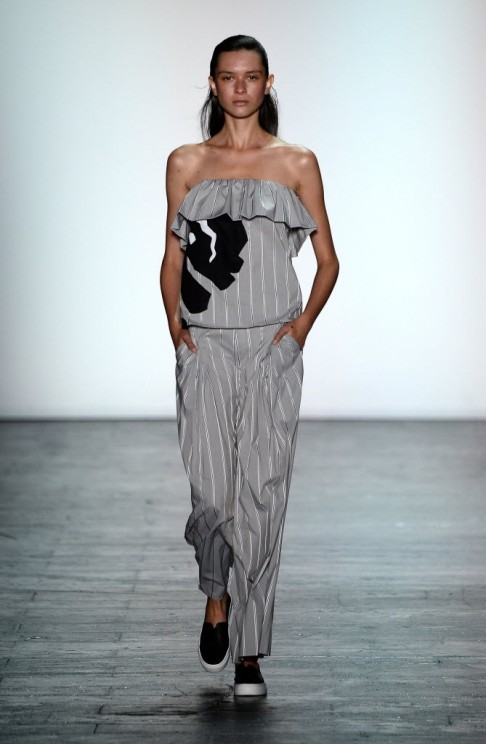 A model shows a creation from Vivienne Tam's spring/summer 2016 collection in New York.